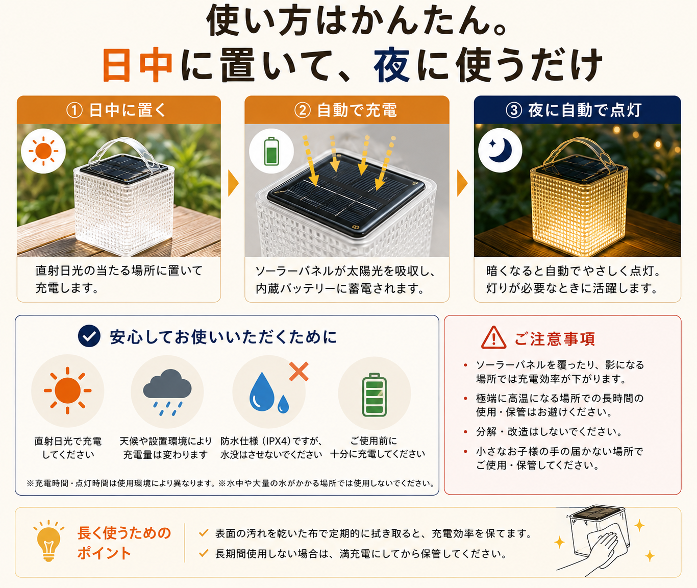 ソーラーランタン|軽量コンパクト・アウトドアや防災に使えるやさしい灯り