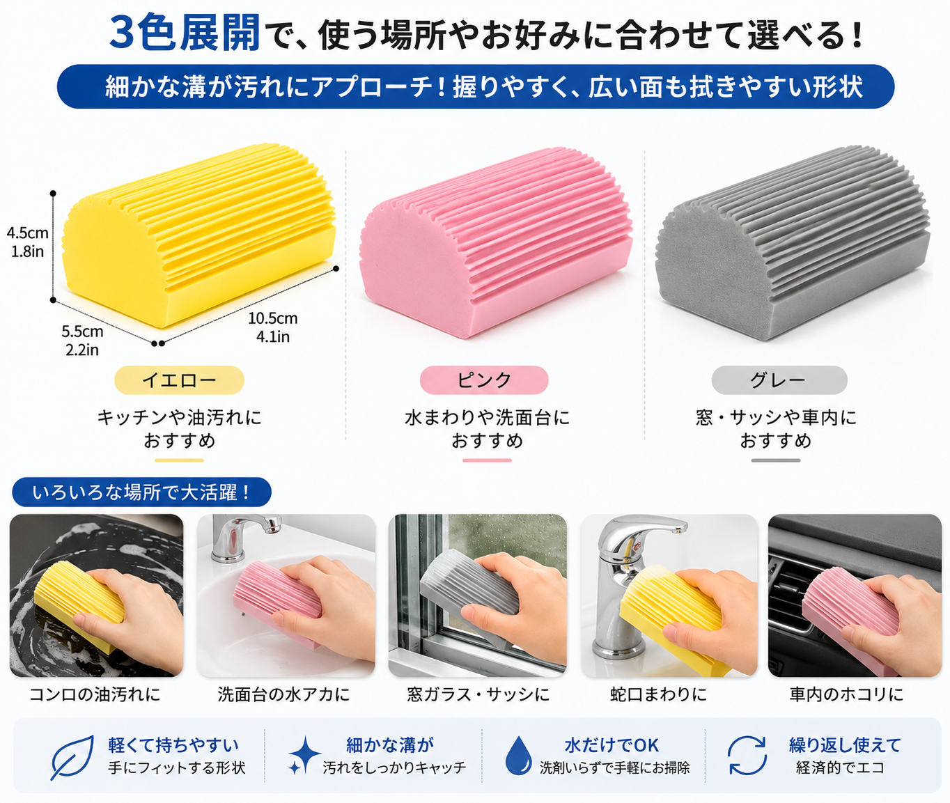 水だけで使える多用途お掃除スポンジ｜キッチン・窓・車内の汚れに