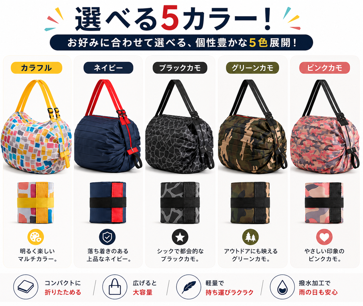 折りたたみ大容量収納バッグ｜旅行・買い物に便利なコンパクトサブバッグ