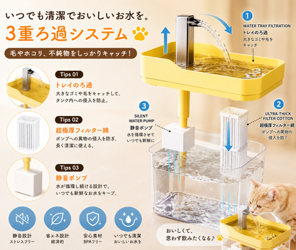 流れるお水で飲みやすい USB給電式ペット用自動給水器