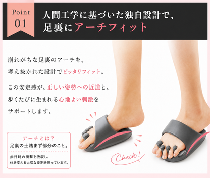 履くだけ美姿勢サポートスリッパ｜足指を広げて足元ケア