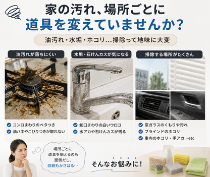 水だけで使える多用途お掃除スポンジ｜キッチン・窓・車内の汚れに