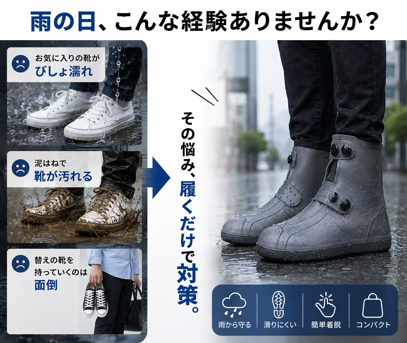 シリコン防水シューズカバー｜雨・泥から靴を守るレインカバー