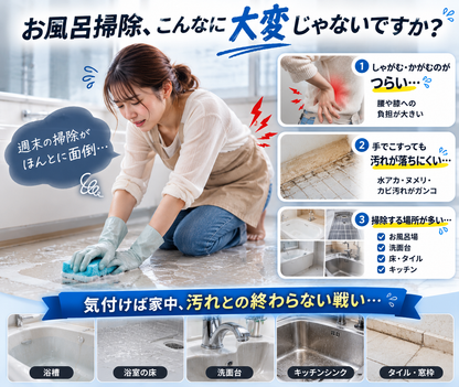コードレス電動お掃除ブラシ｜浴室・キッチン・洗面台に使える多機能スピンスクラバー