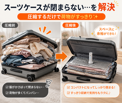 スーツケースがすっきり整う 旅行用電動圧縮バッグ