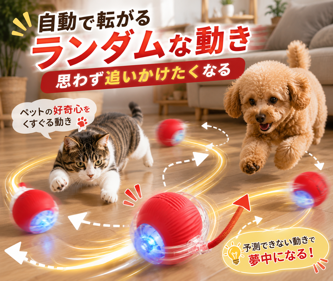 犬猫用スマートおもちゃボール｜自動で転がる充電式ペットトイ