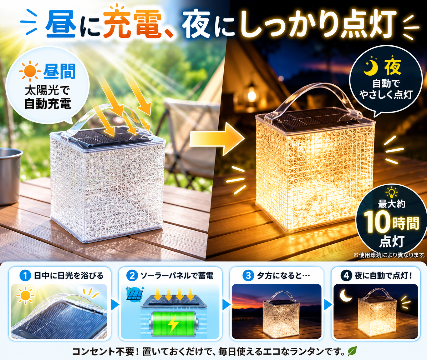 ソーラーランタン｜軽量コンパクト・アウトドアや防災に使えるやさしい灯り