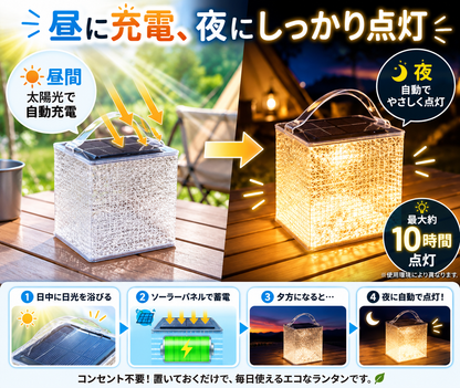 ソーラーランタン｜軽量コンパクト・アウトドアや防災に使えるやさしい灯り