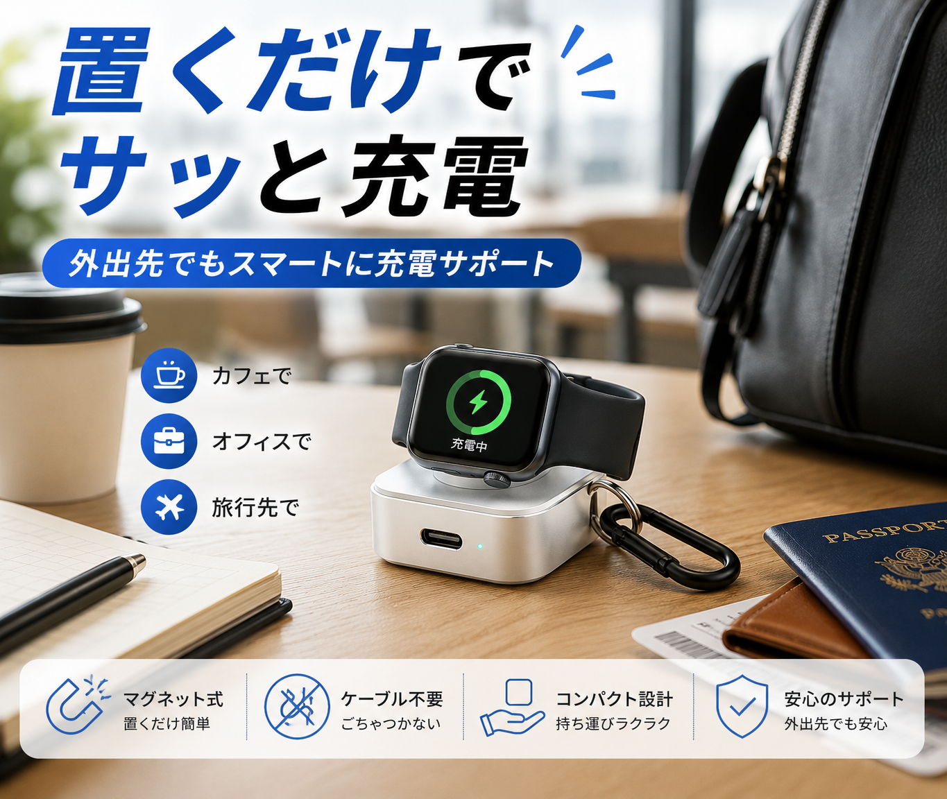 Apple Watch対応｜持ち歩けるモバイル充電器キーホルダー