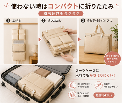 ホテルでそのまま使える 旅行用吊り下げ収納バッグ