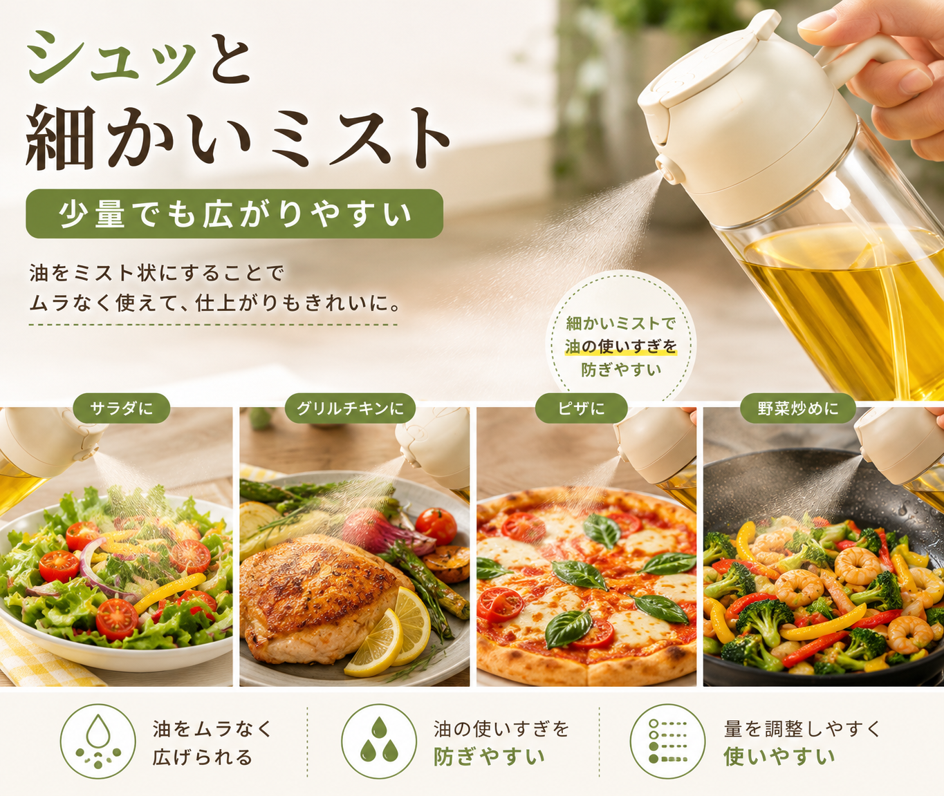 2WAYオイルスプレーボトル 500mL｜注ぐ・スプレー両用