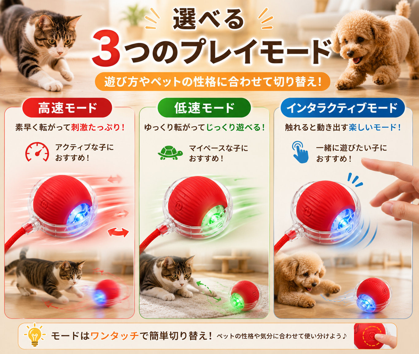 犬猫用スマートおもちゃボール｜自動で転がる充電式ペットトイ