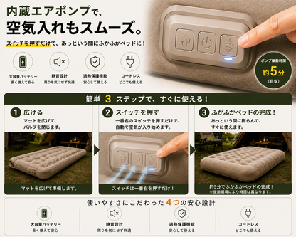 どこでも快眠エアベッド｜キャンプ・来客用に使える極厚ポータブルマットレス