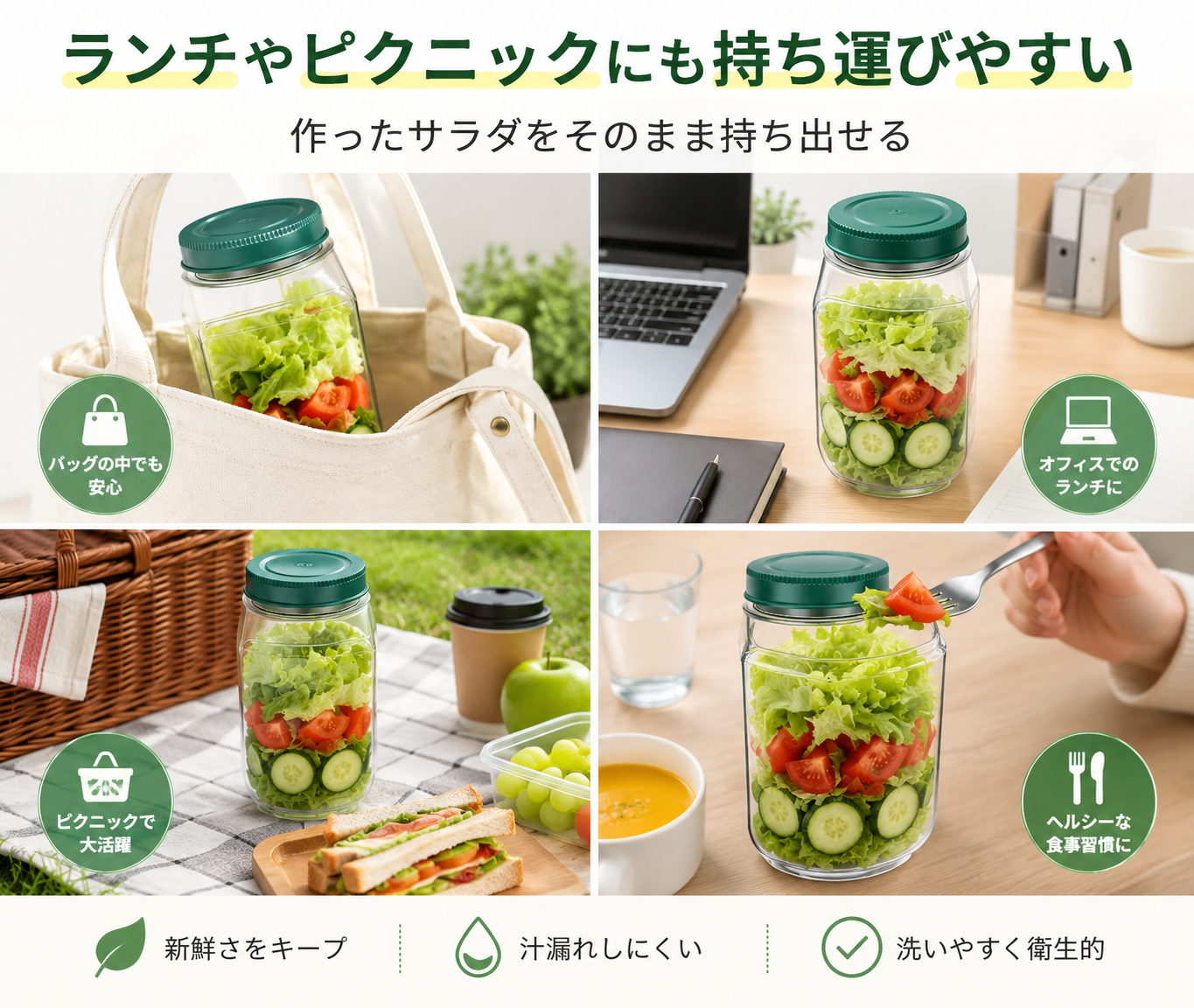 作ったサラダをそのまま持ち運べる｜サラダコンテナボトル