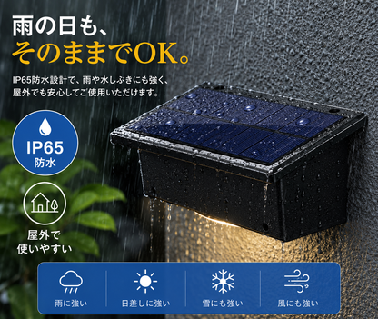 屋外用ソーラーライト｜自動点灯・IP65防水・配線不要