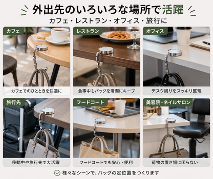 携帯バッグハンガー｜カフェ・レストランで使える折りたたみ式フック