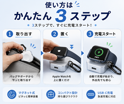 Apple Watch対応｜持ち歩けるモバイル充電器キーホルダー