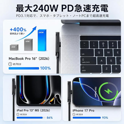 充電しながら立てて使える 2in1 Type-C急速充電ケーブル