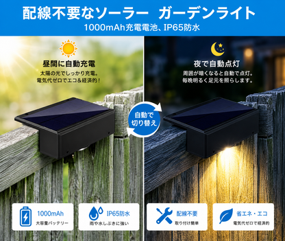 屋外用ソーラーライト｜自動点灯・IP65防水・配線不要