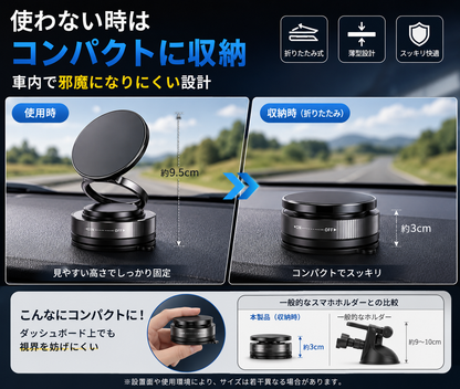 強力磁気式 車載スマホホルダー｜MagSafe対応 360°回転