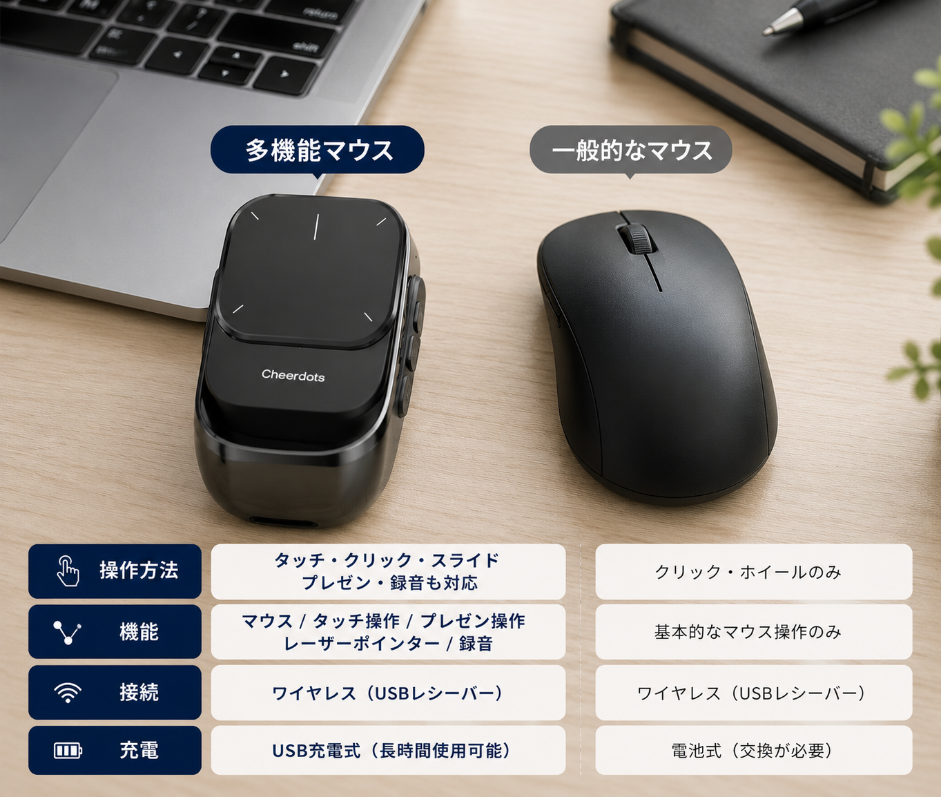 スマートタッチマウス｜プレゼン・録音対応 多機能ワイヤレスマウス