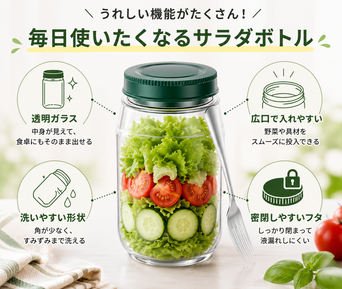 作ったサラダをそのまま持ち運べる｜サラダコンテナボトル