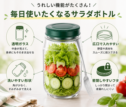 作ったサラダをそのまま持ち運べる｜サラダコンテナボトル