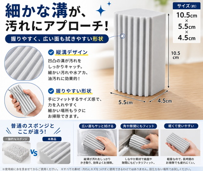 水だけで使える多用途お掃除スポンジ｜キッチン・窓・車内の汚れに