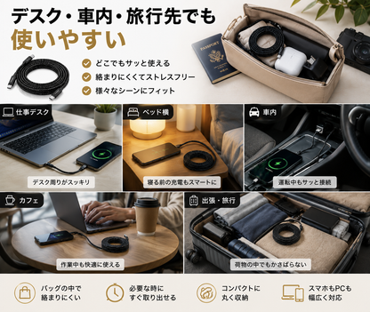 磁気吸着式USB-Cケーブル｜絡みにくいマグネット収納・急速充電対応