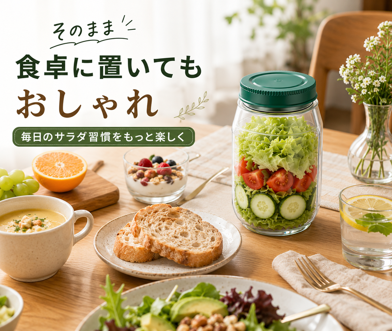 作ったサラダをそのまま持ち運べる｜サラダコンテナボトル