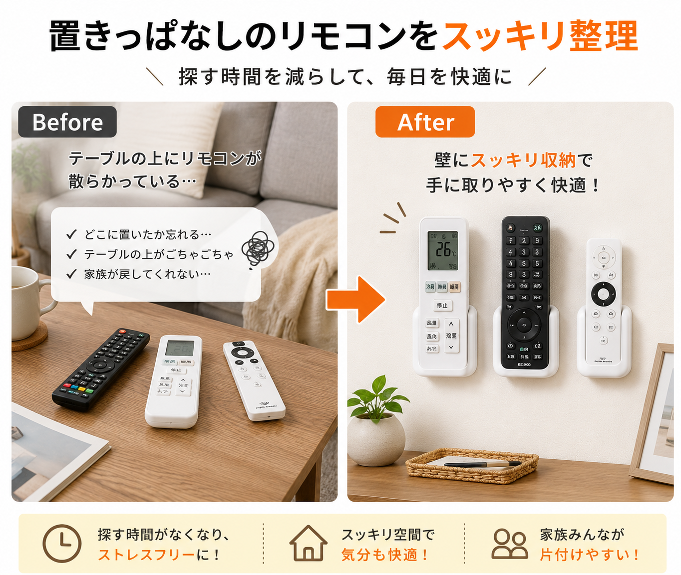 磁気リモコンホルダー｜貼るだけ簡単・穴あけ不要の壁掛け収納